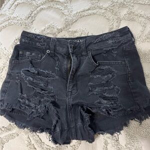 American Eagle Outfitters Black Jean Shorts Distressed High-Waisted